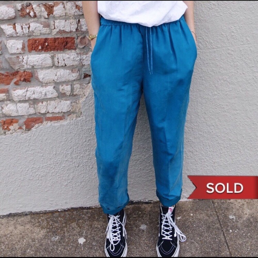 Vintage 100% Silk Bright Teal Sweatpants -Separate